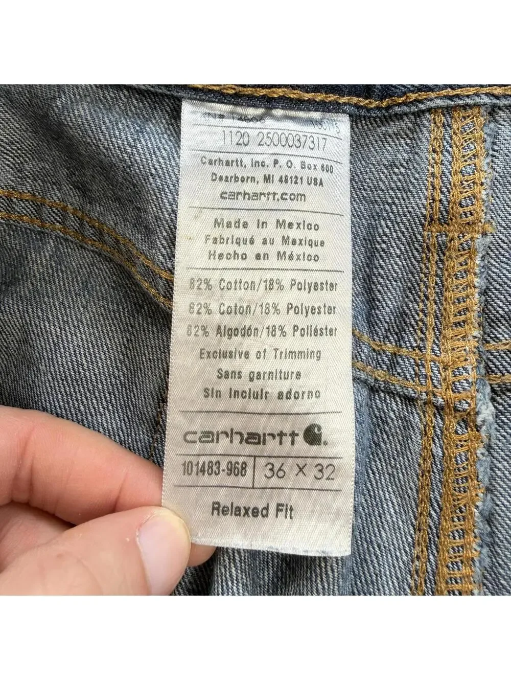 Carhartt Relaxed Fit Jeans Mens 36x32 Blue Denim Workwear Carpenter Style Faded